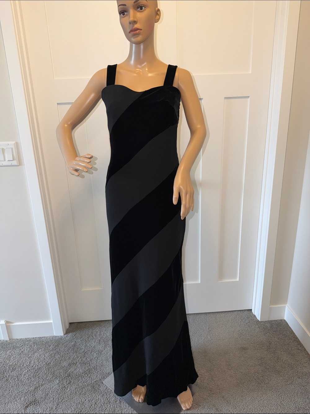 Black Suede Striped Evening/Event Dress with Wide Straps